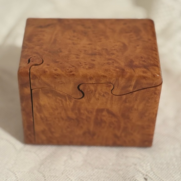 Jeff Vollmer Madrone Burl Vintage Wooden Puzzle Box 4 Piece Trinket